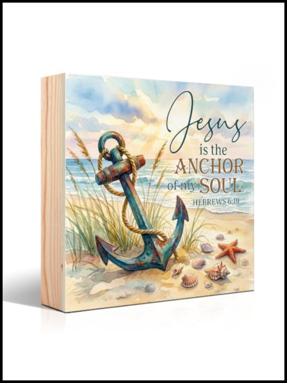 Wood Box Sign Jesus is The Anchor Of My Soul Hebrews 6:19 Coastal Beach Desk
